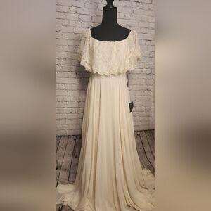 Lulus Floor Length Off White Dress with Lace Details Large
